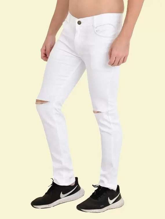 men slash knee mid rise full length jeans