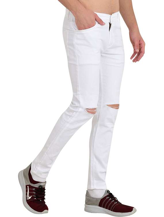 men slash knee mid rise full length jeans