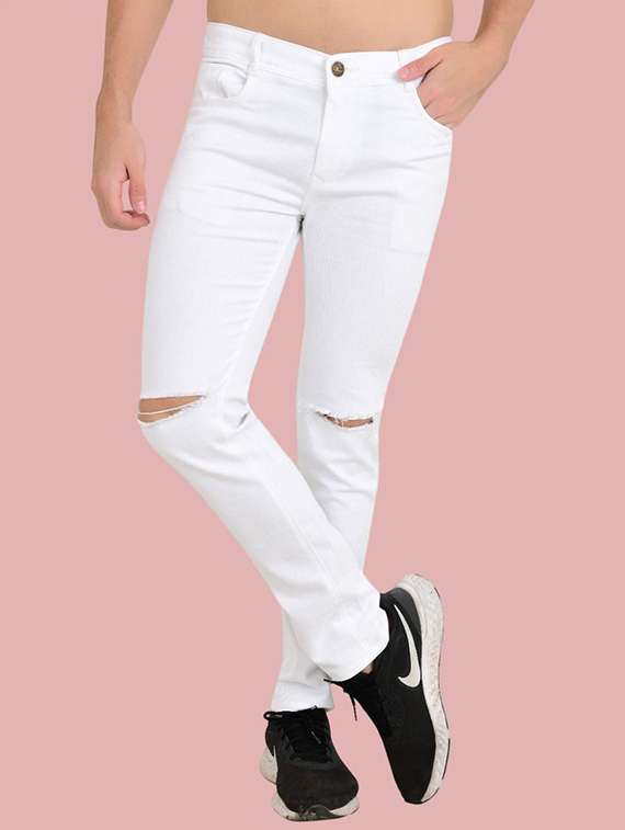 men slash knee mid rise full length jeans