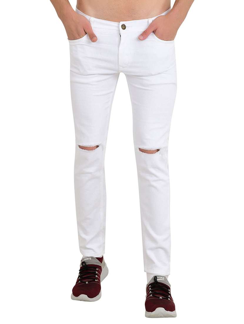 men slash knee mid rise full length jeans