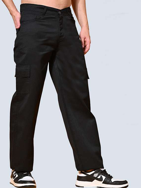 men solid mid rise denim cargo