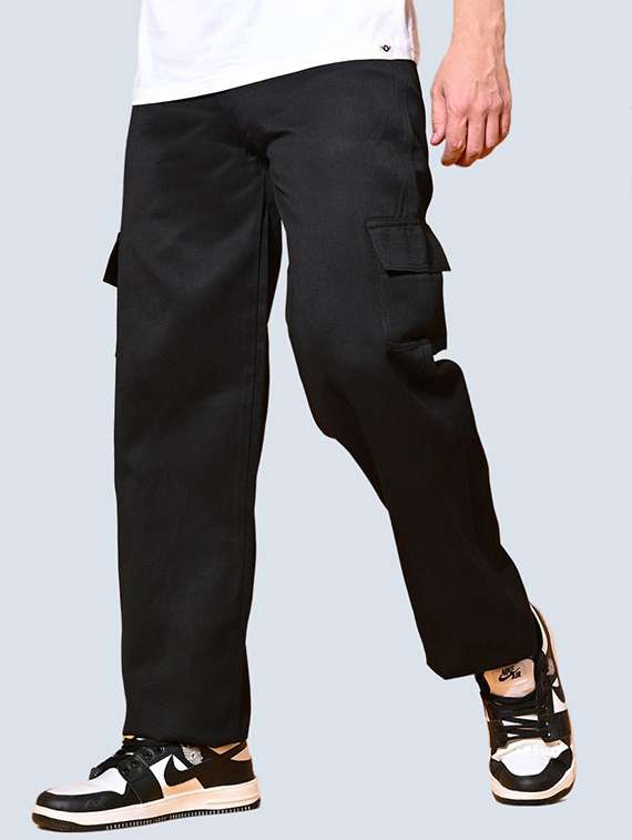 men solid mid rise denim cargo