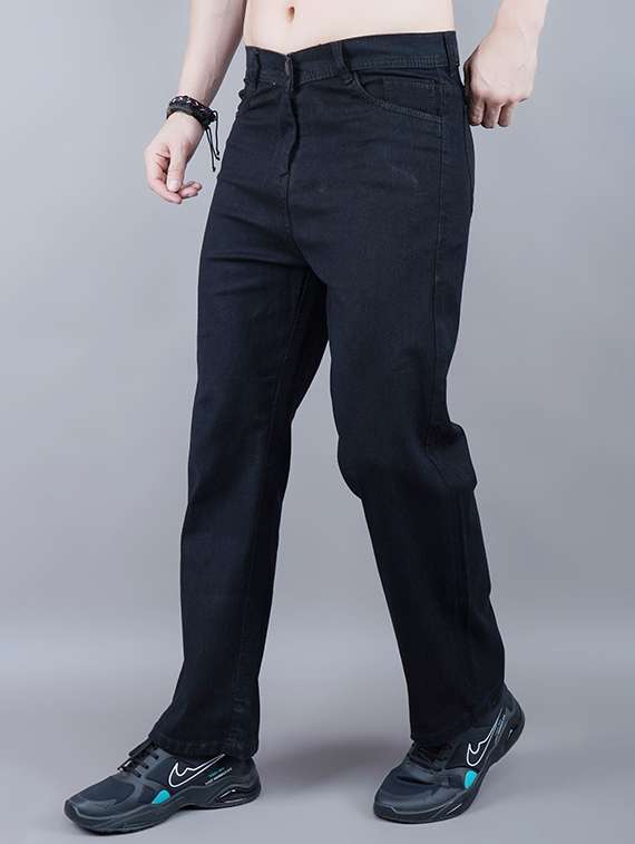 men plain mid rise full length denim jeans