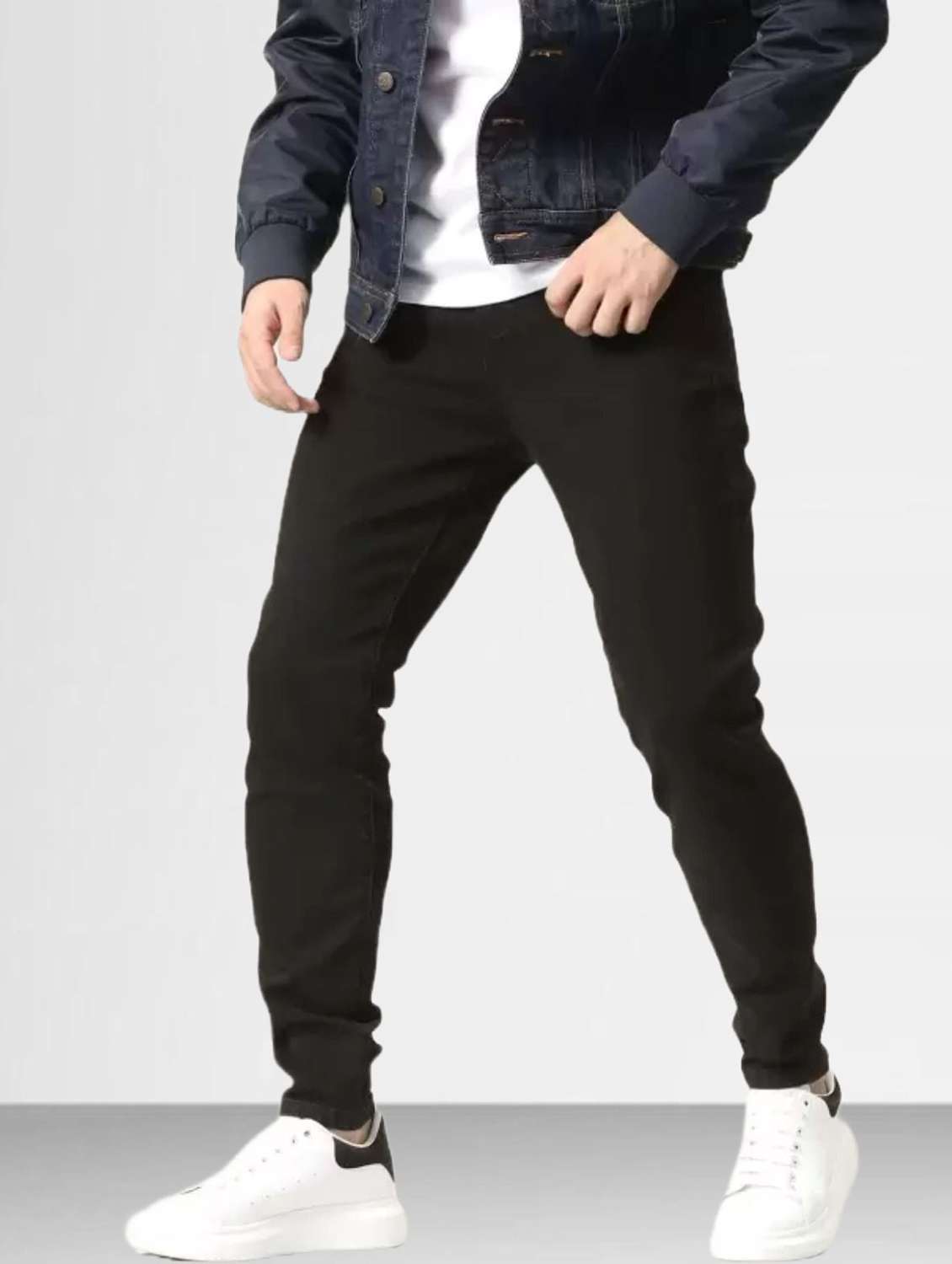 men plain mid rise full length slim fit jeans