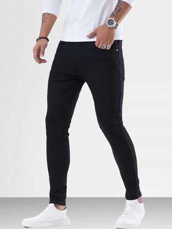 men plain mid rise full length slim fit jeans