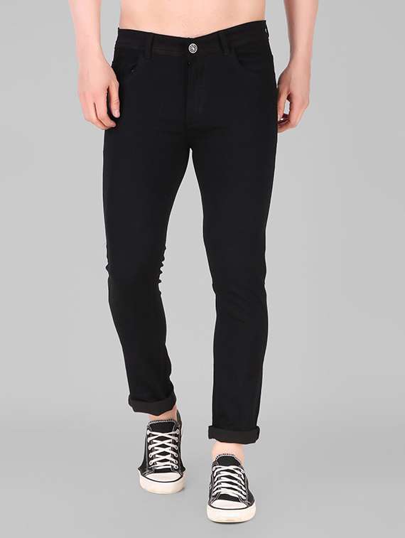 men plain mid rise full length denim jeans