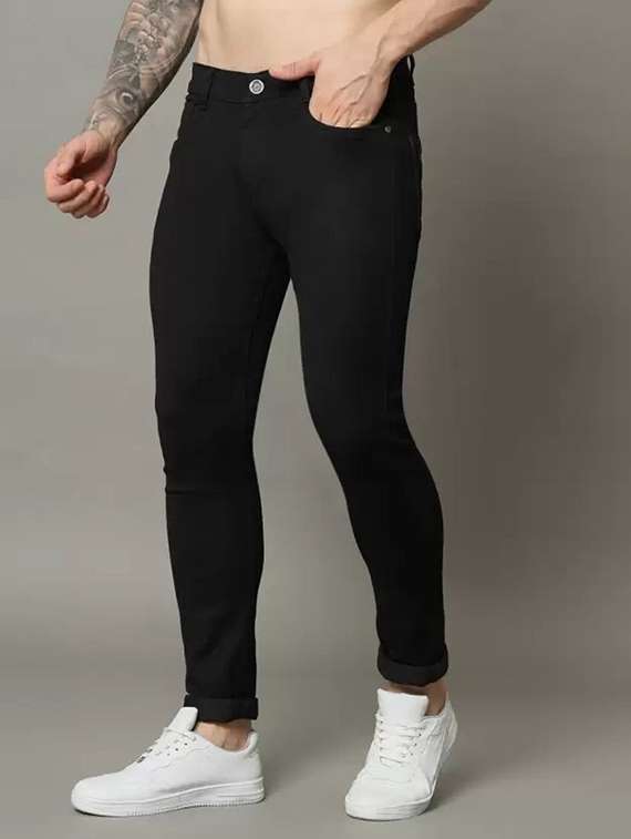 men plain mid rise full length slim fit jeans
