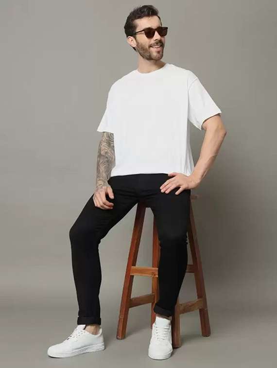 men plain mid rise full length slim fit jeans - 22344612 -  Standard Image - 3