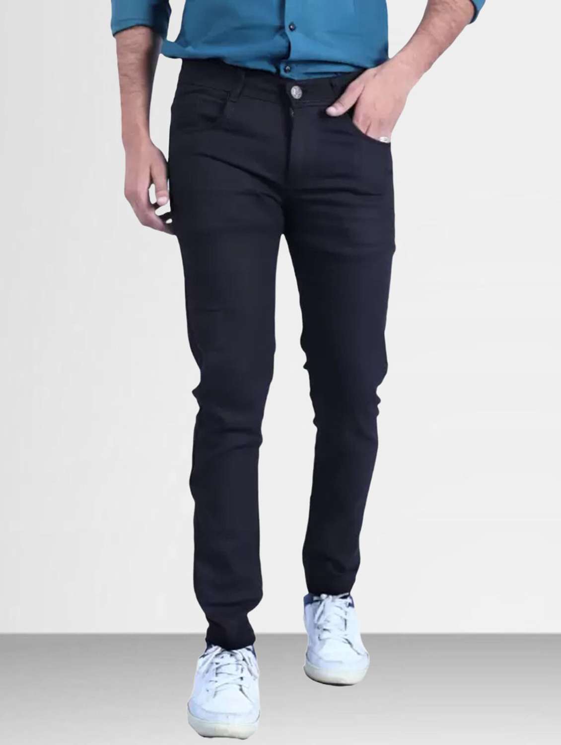 men plain mid rise full length slim fit jeans