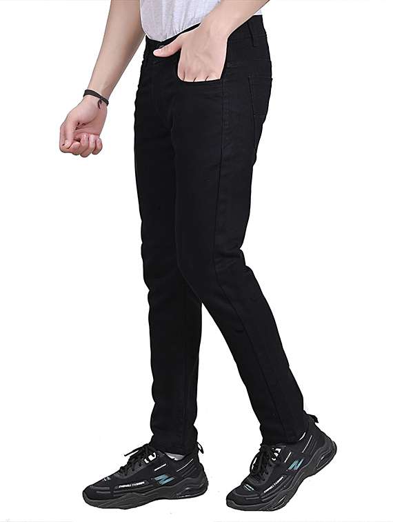 men plain mid rise full length denim jeans