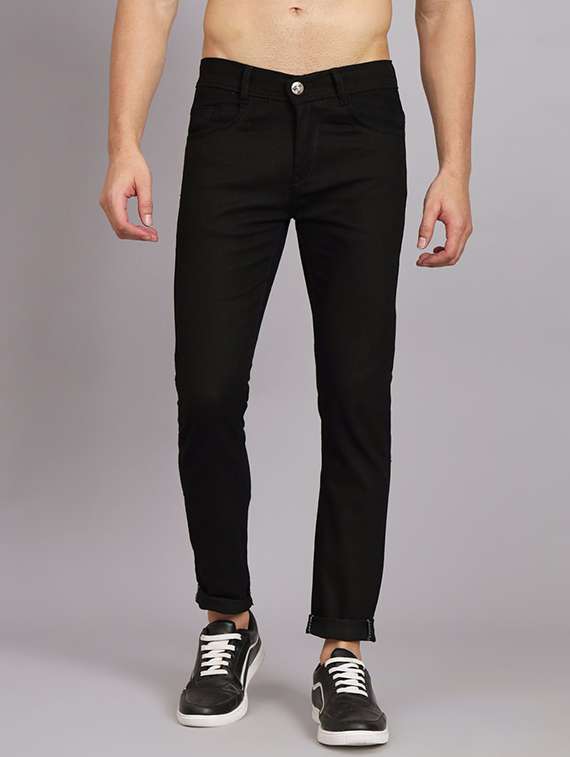 men plain mid rise full length jeans