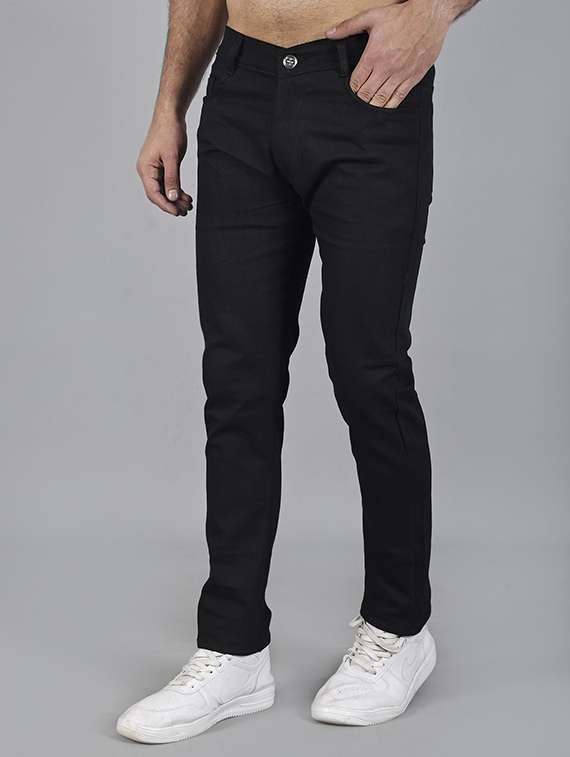 men plain mid rise full length jeans