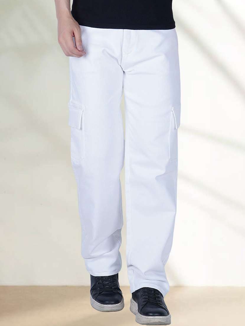 men solid mid rise relaxed fit cargo