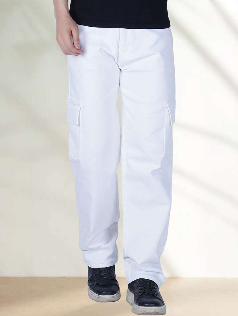 men solid mid rise relaxed fit cargo