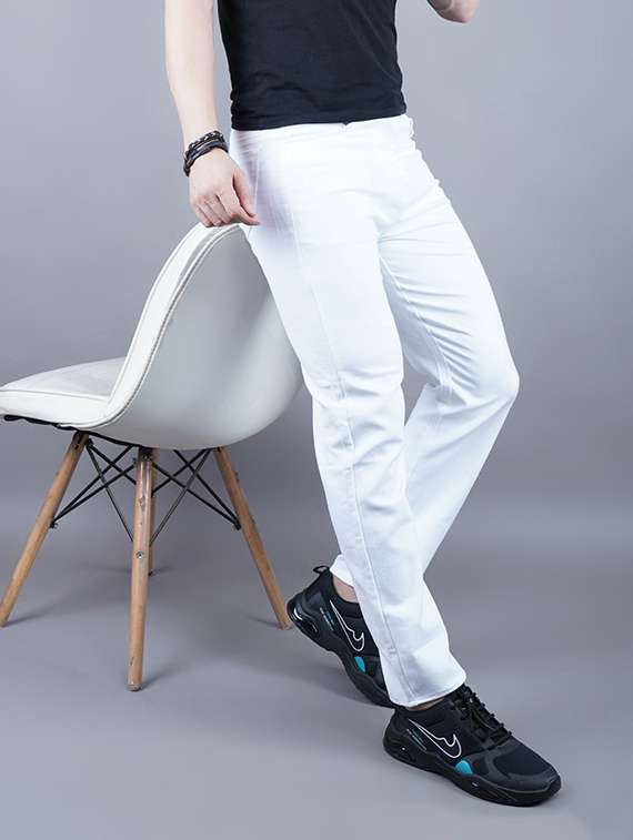 men plain mid rise full length jeans