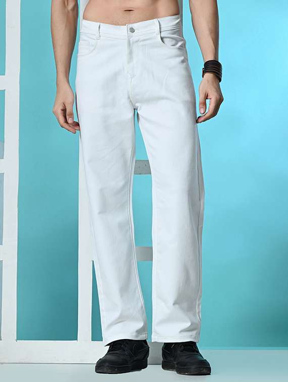 men plain mid rise full length jeans