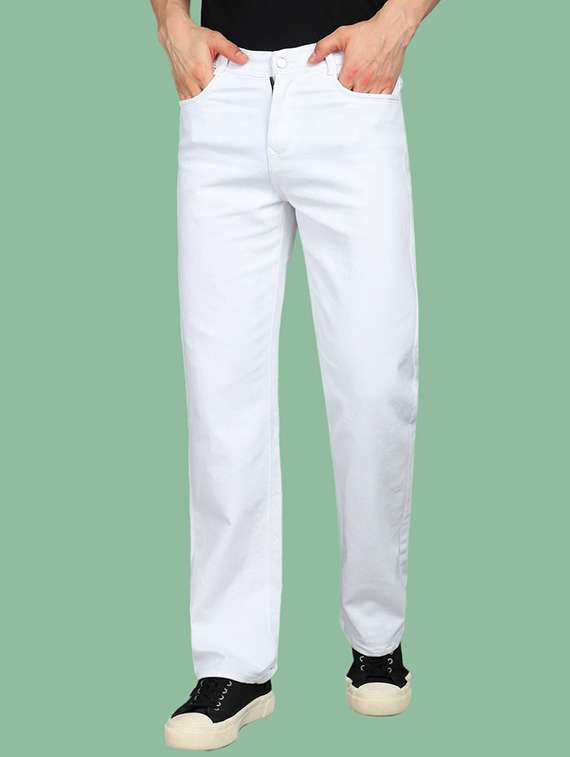men plain mid rise full length jeans