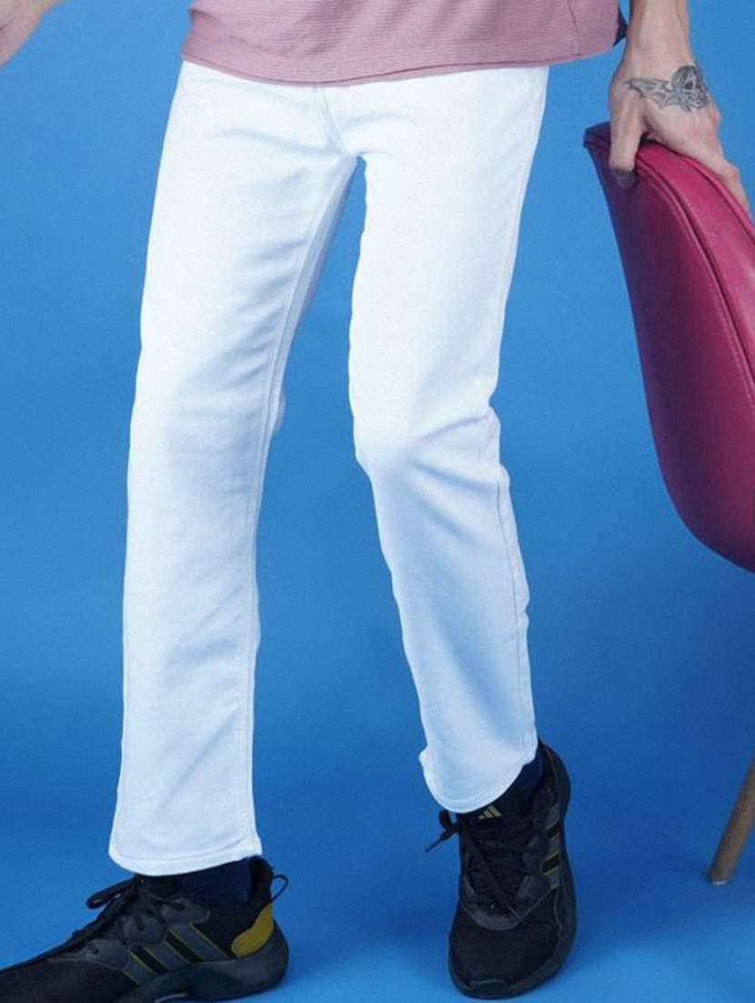 men plain mid rise full length jeans