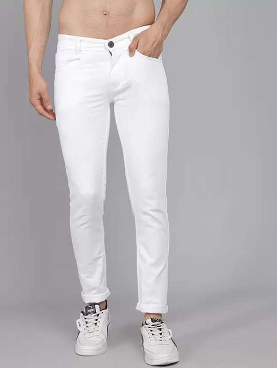 men plain mid rise full length jeans