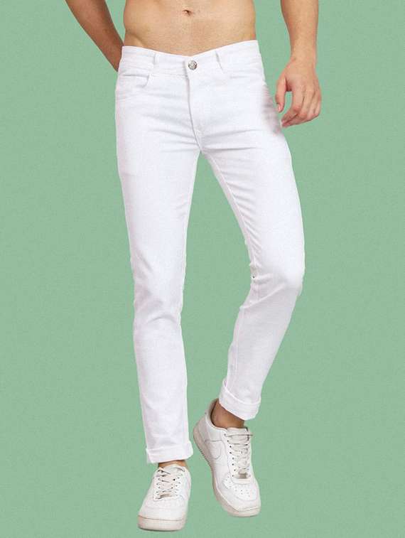 men plain mid rise full length jeans