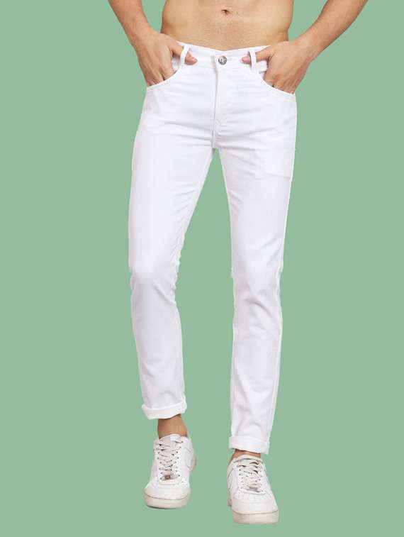 men plain mid rise full length jeans