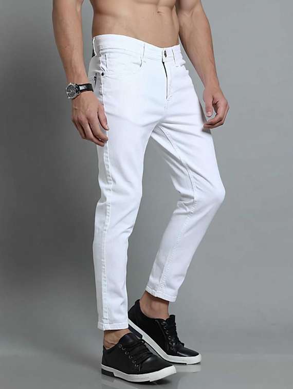 men plain mid rise full length jeans