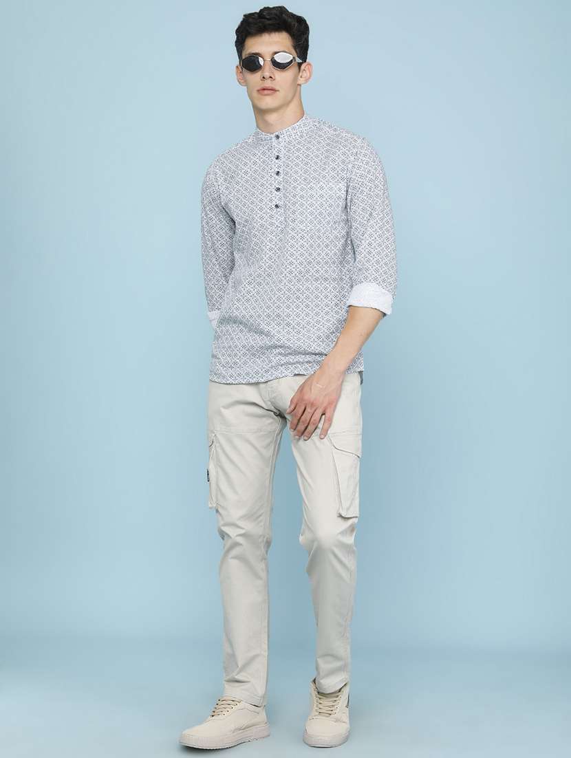 Men Printed Long Sleeves Short Kurta - 22345045 -  Standard Image - 5