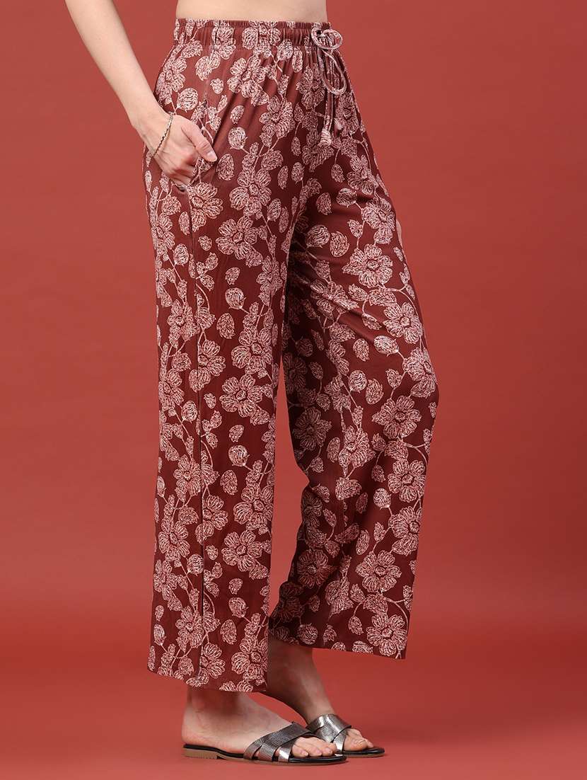 women printed mid rise straight fit trouser - 22345151 -  Standard Image - 3