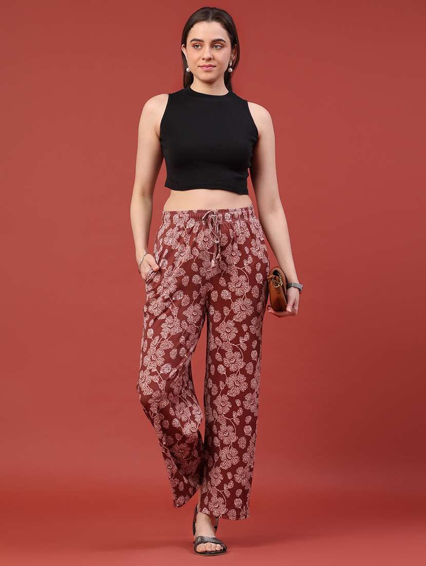 women printed mid rise straight fit trouser - 22345151 -  Standard Image - 5