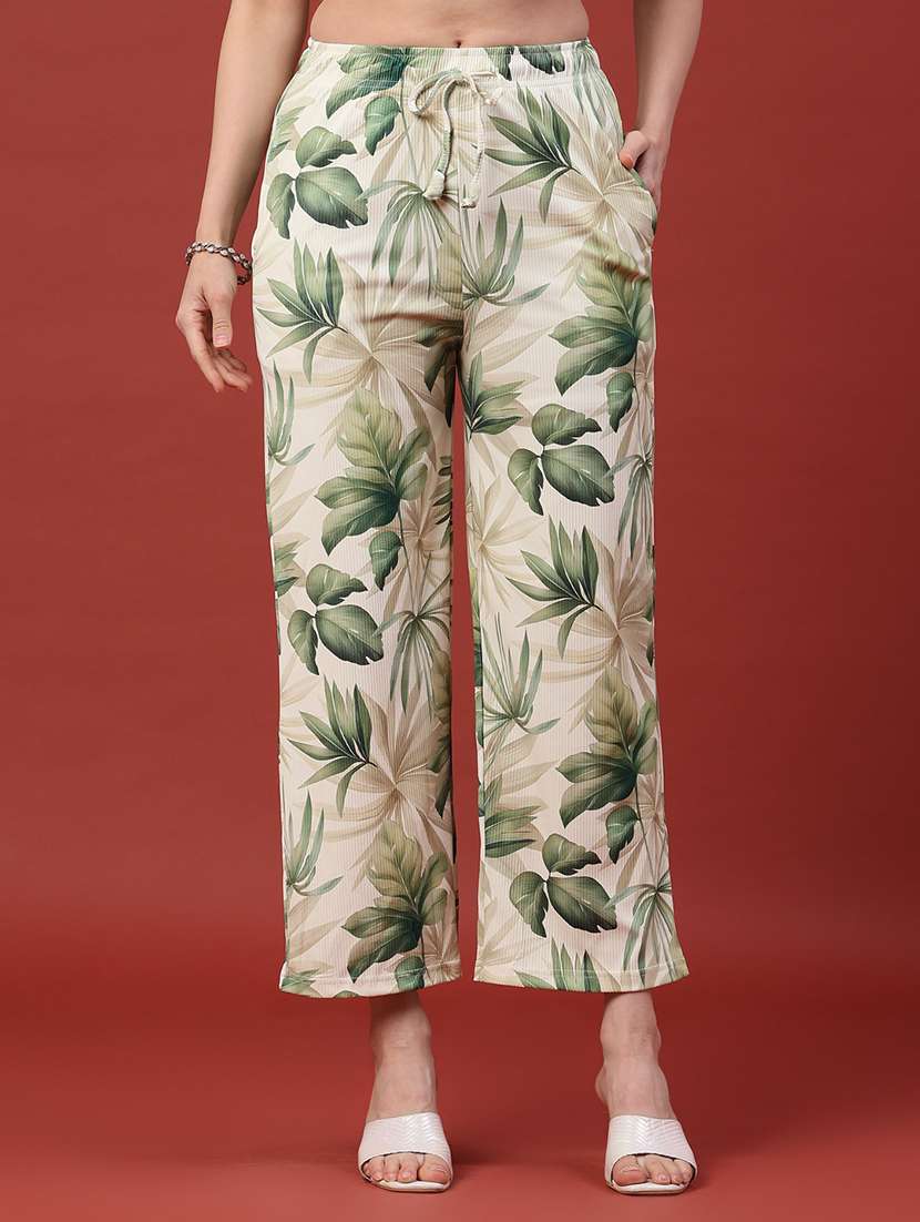 women printed mid rise straight fit trouser