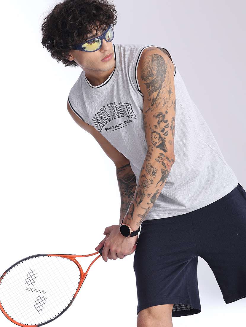 men printed sleeveless t-shirt and shorts set