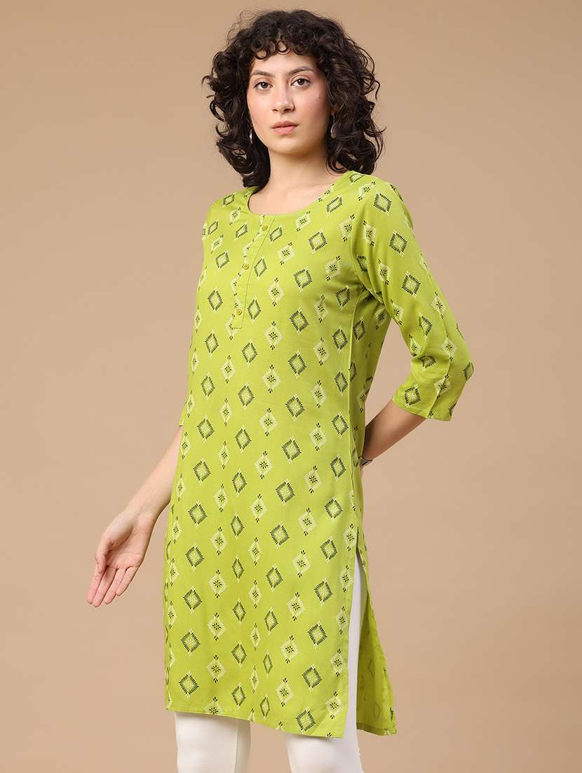 women printed three quarter sleeves straight kurti - 22345210 -  Standard Image - 3