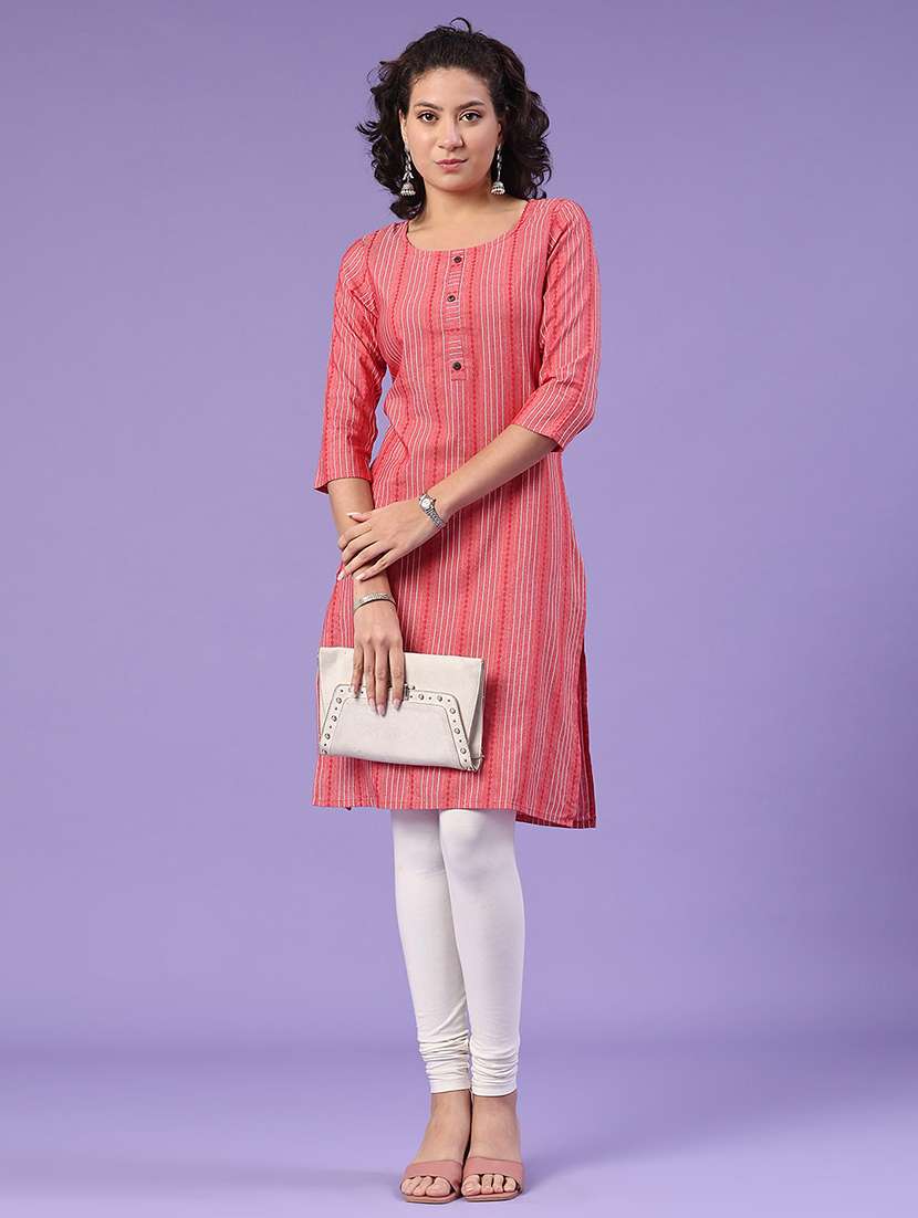red cotton straight kurta