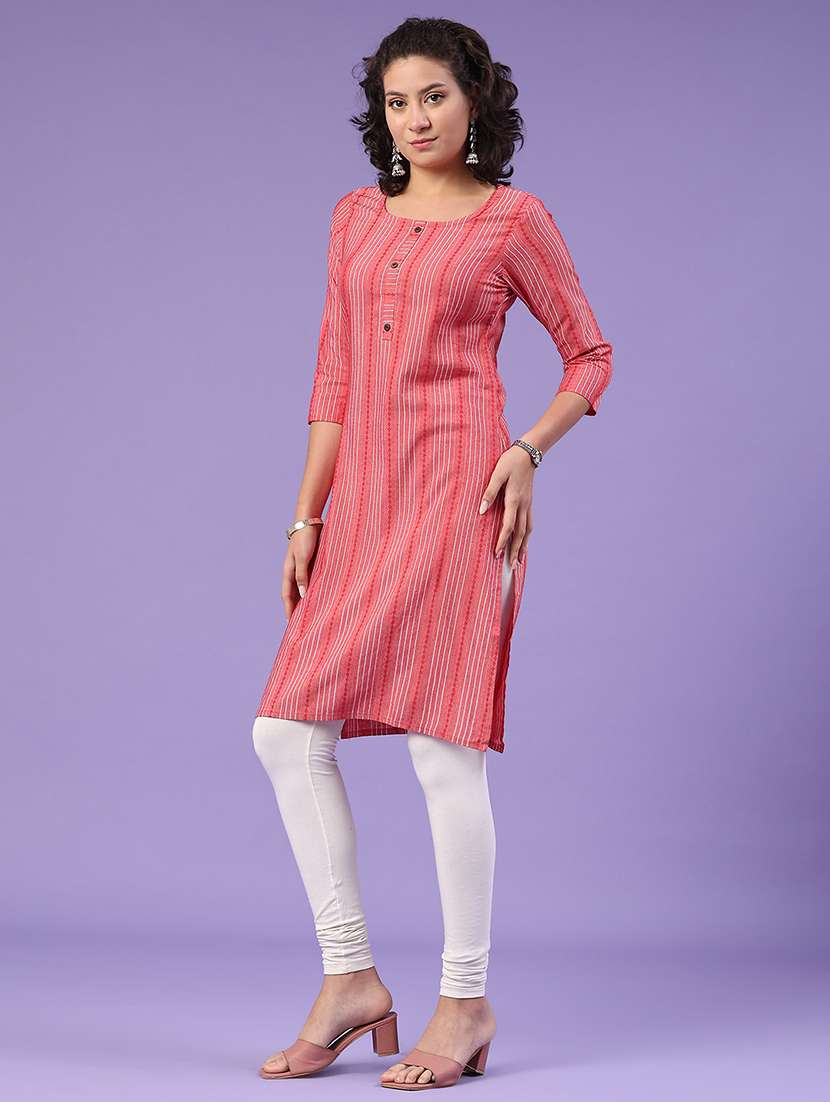 red cotton straight kurta - 22345214 -  Standard Image - 3