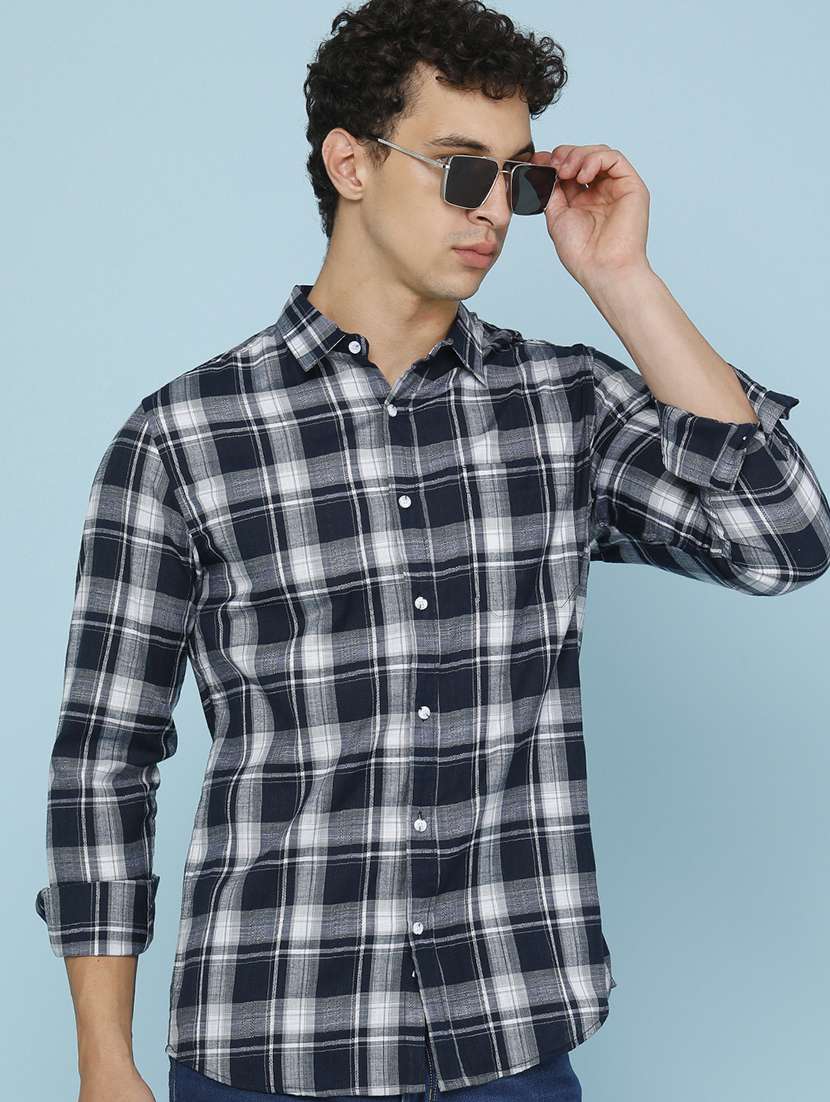 men checkered long sleeve slim fit casual shirt