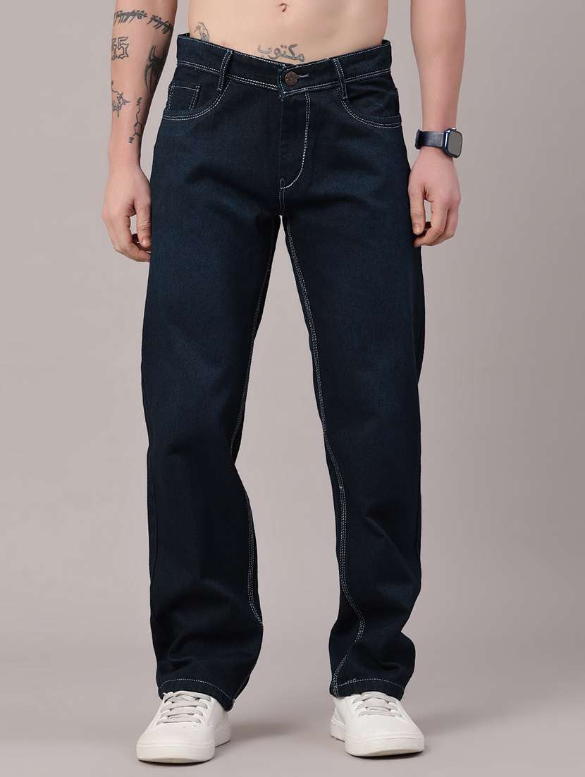 men plain mid rise full length relaxed fit jeans