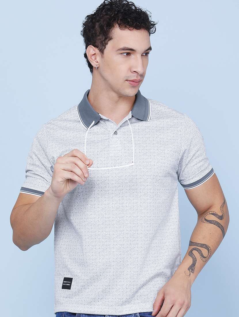men printed short sleeve slim fit polo t-shirt