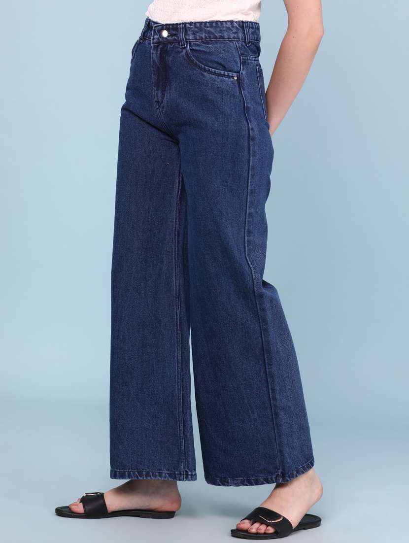 women solid mid rise wide leg jeans - 22345661 -  Standard Image - 3