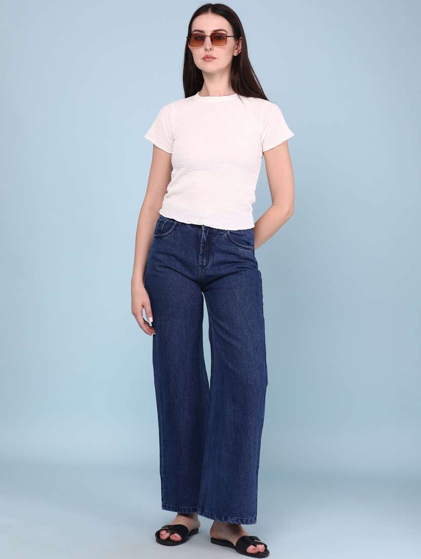 women solid mid rise wide leg jeans - 22345661 -  Standard Image - 5