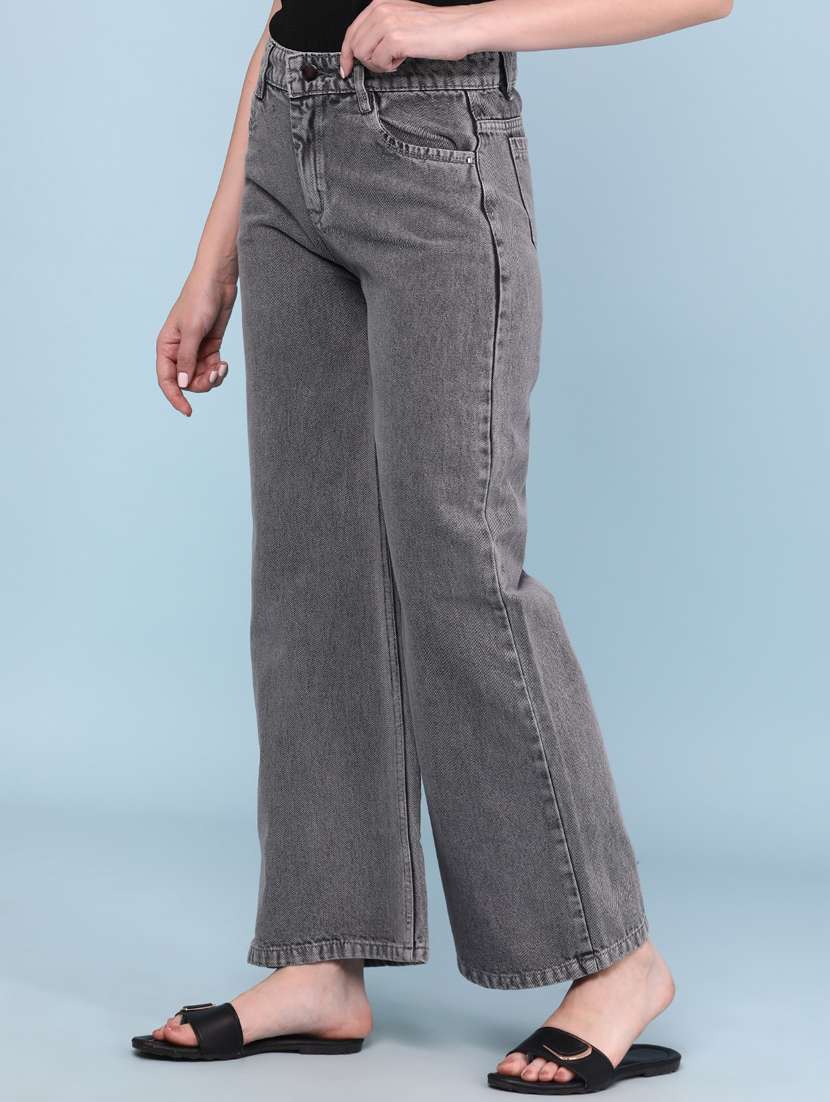 women washed mid rise wide leg jeans - 22345663 -  Standard Image - 3