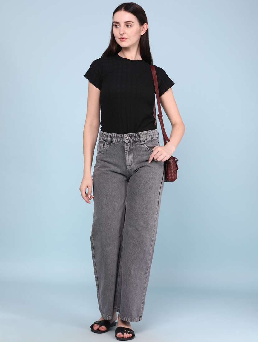 women washed mid rise wide leg jeans - 22345663 -  Standard Image - 5