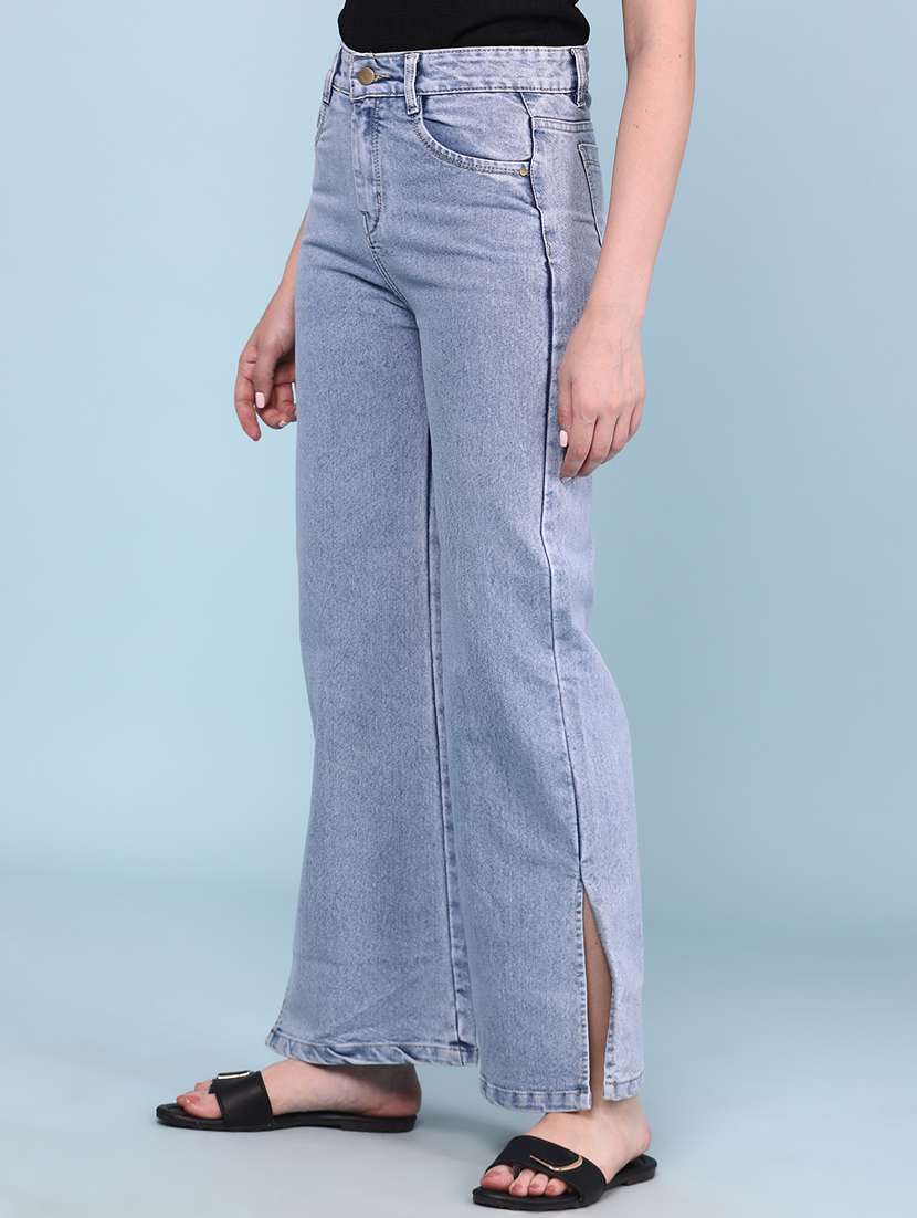 women solid mid rise wide leg jeans - 22345666 -  Standard Image - 3