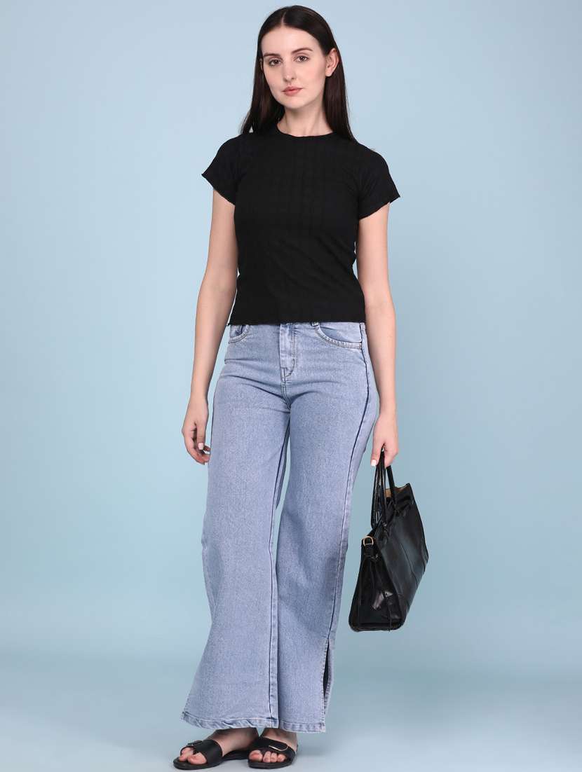 women solid mid rise wide leg jeans - 22345666 -  Standard Image - 5