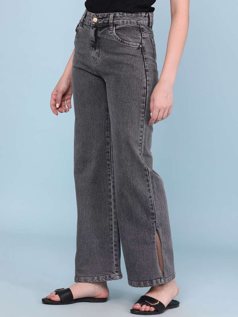 women washed mid rise wide leg jeans - 22345667 -  Standard Image - 3
