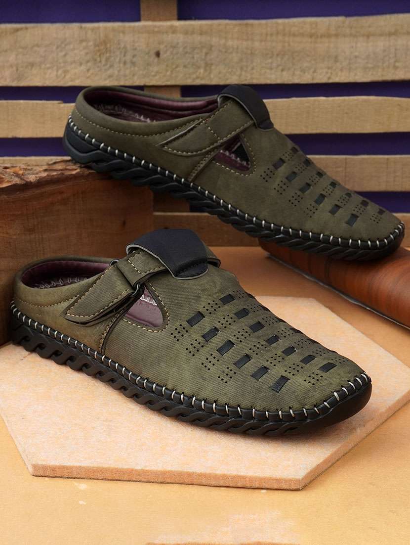 men olive slip on sandal