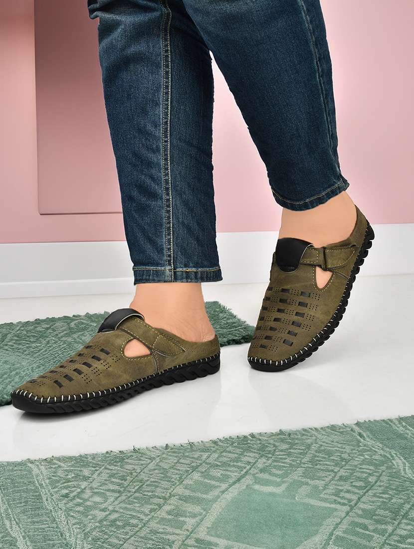 men olive slip on sandal - 22345761 -  Standard Image - 5