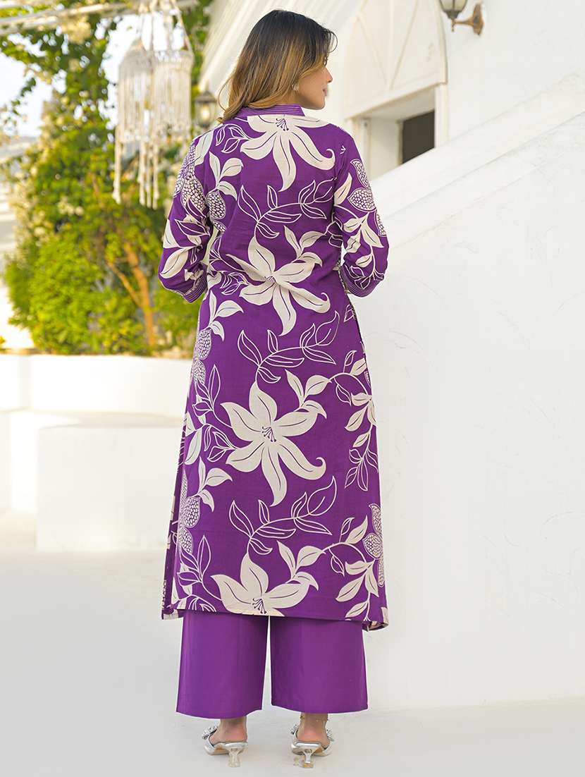 women floral three quarter sleeve kurta pant set - 22345784 -  Standard Image - 3