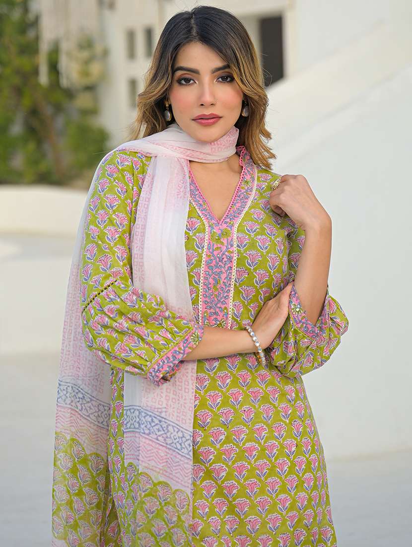 women printed three quarter sleeve kurta salwar with dupatta set - 22345793 -  Standard Image - 5