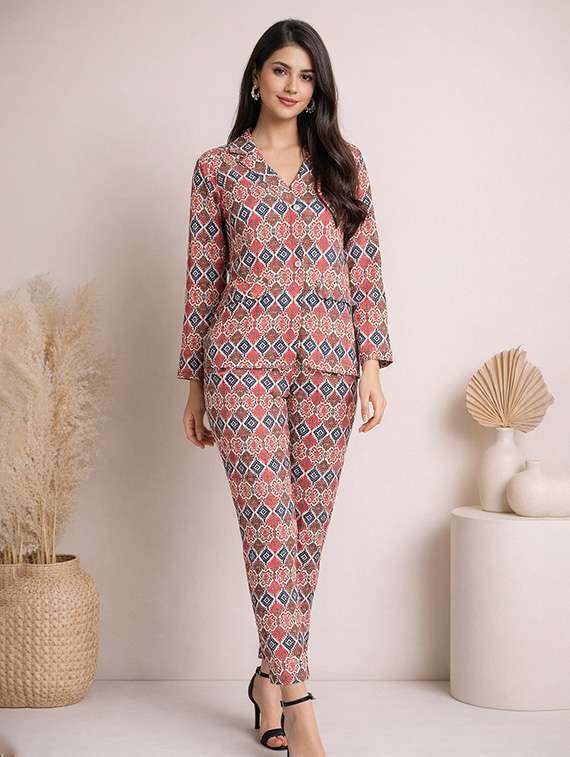 women printed blazer and trouser co-ord set