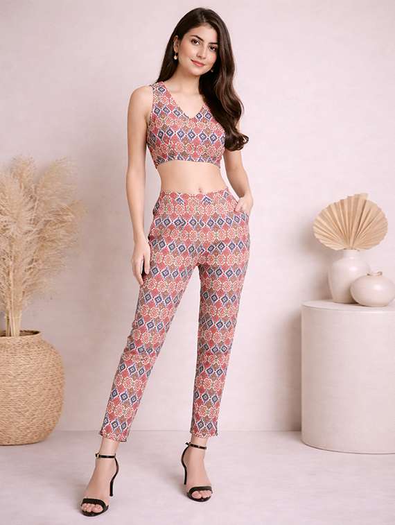 women printed blazer and trouser co-ord set - 22345820 -  Standard Image - 3